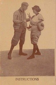 Baseball Girl with Catchers Mask and Mitt and Man as Pitcher C1910 