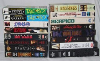 VHS Movies Johnny Depp, Bruce Willis, Anthony Hopkins, Tae bo, The 