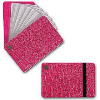 Pink PV Croc Credit Card Organizer Fan Wheel Vinyl Sleeve ID Holder 