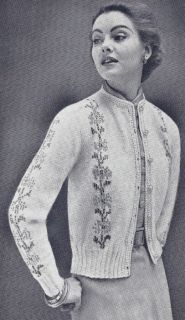 Vintage Knitting Pattern Knitted Rose Embroidered Cardigan Sweater 