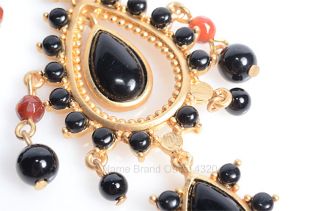 Carolee Lux Gold Costume Bead Set Black Onyx Beaded Teardrop Post 