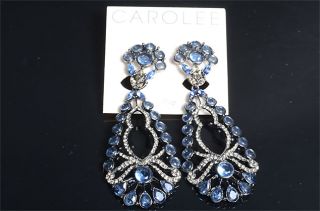 Carolee Gunmetal Costume Blue Stone Crystal Clip on Chandelier 