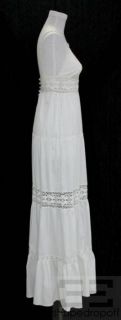 Flavio Castellani White Cotton & Crocheted Panel Sleeveless Dress Size 