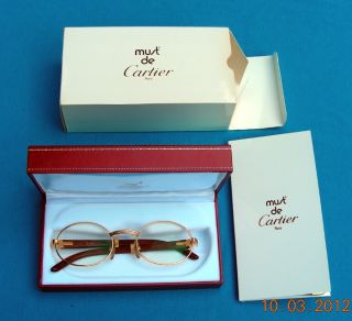 Authentic Must de Cartier Glasses Eyeglasses Rosewood Frames Santos 53 