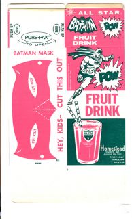 Batman Fruit Drink Carton 1966 All Star Dairy Batmask