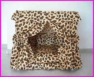 Leopard Print Dog Cat Handmade Bed House Brown s M