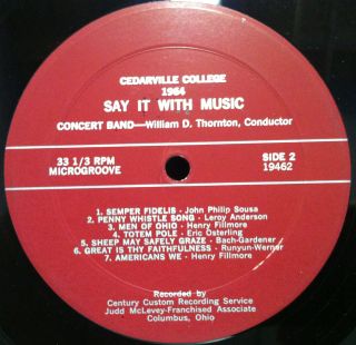 1964 Cedarville College Say It with Music LP VG Concert Band 