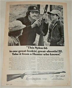 1976 Remington Nylon 66 Rifle Ad Featuring Catfish Hunter