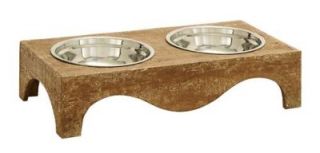   Dishes Set Wood Bowl Holder Two Dogfood Bowls Cat Eating Water