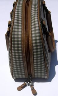 Handbag Purse Green Gingham Check Carryland Bowling Bag Style Tan Trim 