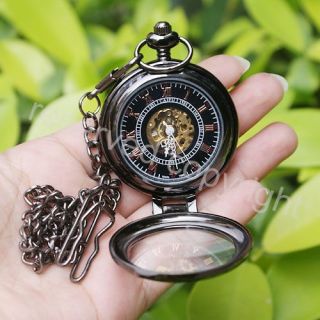 Classic Antique Black Dial Roman Mechanial Pocket Watch