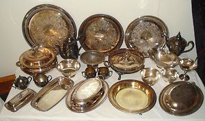 Catering Lot Silverplate Serving Platter Bowl Tray Compote Silver 