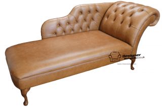 Chesterfield Chaise Lounge/Longue Day Bed Old English Tan Leather