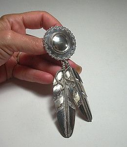    SILVER Vintage Navajo Handcrafted Clarence Chama Feather Pendant