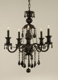 New Royal Collection Chandeliers All Jet Black Crystals 5 Lights 