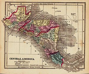 Antique Original 1856 Map Central America Costa Rica Honduras Panama 