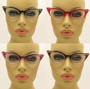  Style Clear Lens Gradient Frame Cat Eye Glasses Crystals Stones