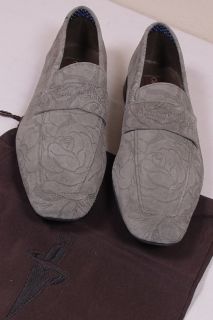 Cesare PACIOTTI Shoes $650 Gray Floral Pattern Leather Logo Loafer 12 