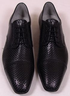 Cesare PACIOTTI Shoes $695 Black Leather Lattice Woven Captoe Oxfords 