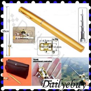   Reel Fishing Line Gold Mini Pen Shape Size Fishing Rod Gifts