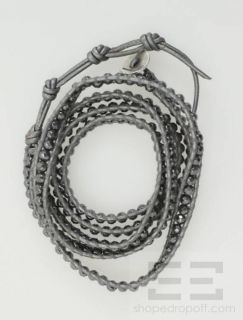 Chan Luu Gunmetal Beaded Pewter Leather Cord Wrap Bracelet