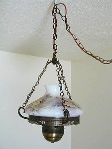    Painted Hanging Chandelier Shade Student Library Lamp Frame Antique