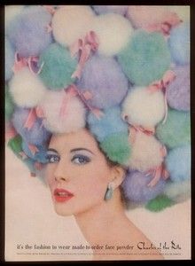 1962 powder puff ball wig woman Charles of the Ritz cosmetics vintage 