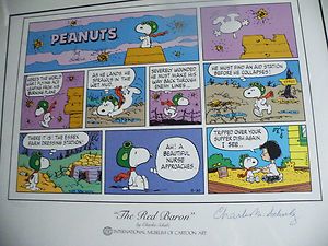 CHARLES SCHULZ SIGNED SNOOPY PEANUTS RED BARON LITHOGRAPH 77 200