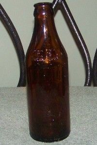 Old Embossed Certo Fruit Pectin Amber Glass Bottle with Upside Down 