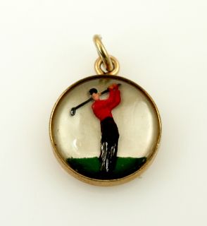 Gold PL Golfer Intaglio or Cooks Crystal Pendant Golf