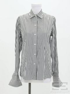 charvet grey white striped button down shirt