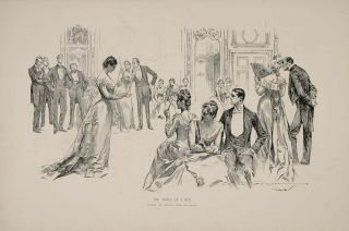 1894 Charles Dana Gibson Girl Society Party Ball Print   ORIGINAL