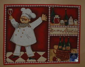 Fat Chef Tapestry Kitchen Accent Rug Floor Mat Wine BUON Appetito Cook 
