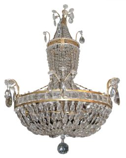 Antique French Empire Style Bronze Crystal Chandelier