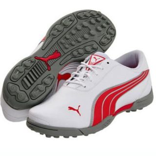 New PUMA Super Cell Fusion Ice Jr Golf Shoes   White/Puma Red/Silver 