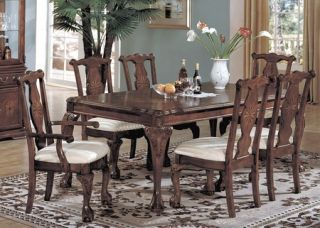 formal cherry wood dining table fabric chairs 7 pc set