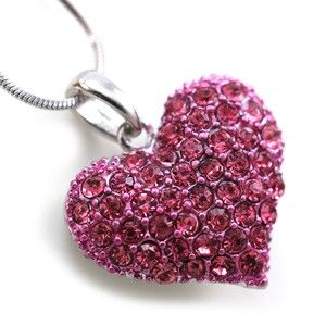 Small Love Pink Heart Valentines Day Pendant Necklace Charm Lady 