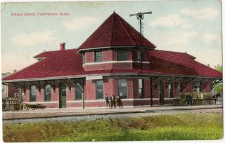 Cherryvale Kansas KS Frisco Railroad Train Depot Station Vintage 