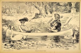 1906 Charles D Gibson Girl Canoe Old Man Guitar Print