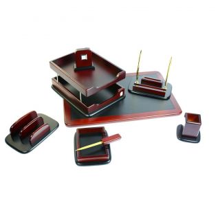 LGI 8PC Desk Set Wooden Desk Organizer Set with Clock Executive Set 