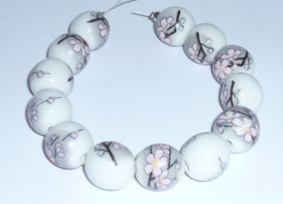13pcs Porcelain Cherry Blossom Flower Round Bead 13mm