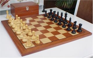 british staunton chess set in eboninzed boxwood with mahogany chess 