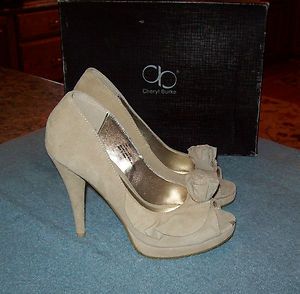 Cheryl Burke Taupe Leather Peep Toe Heels Shoes 5 5 New