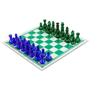 Glass Chess Set Green Blue Green Chess Board