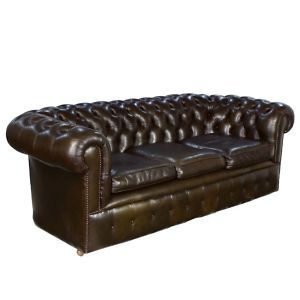 Chesterfield Green Leather 3 Seater Sofa Couch Settee
