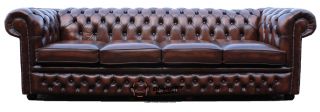 Chesterfield Traditional 4 Seater Sofa Settee Antique Brown Leather 