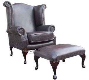 Chesterfield Hampton Queen Fireside High Back Wing Chair Smoke Leather 