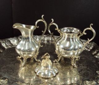 Reed Barton Winthrop 3 Piece Silver Plated Tea Set Complementary Tray 