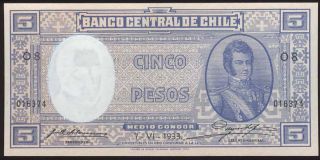 Chile RARE Wonderful 5 Pesos 1933 Note Uncirculated