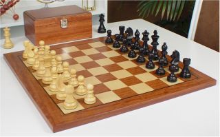  staunton chess set in eboninzed boxwood with mahogany chess board 
